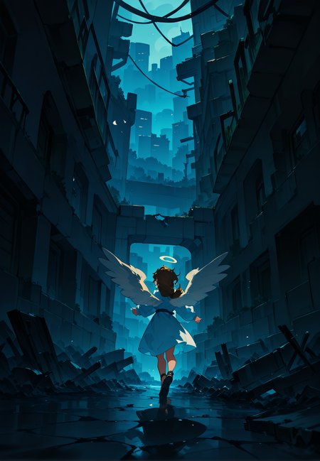 1girl, (angel), grey wings, bright halo,  brown hair,  long hair, messy hair,         
BREAK   1girl, standing, arms Stretched Up, Armpit Crease,         
BREAK                   white dress, long sleeves,  ruin church, broken building, blood,       
BREAK general, masterpiece, best quality, absurdres, highres, newest, <lora:Alcedinidae_v1.2:0.8>
