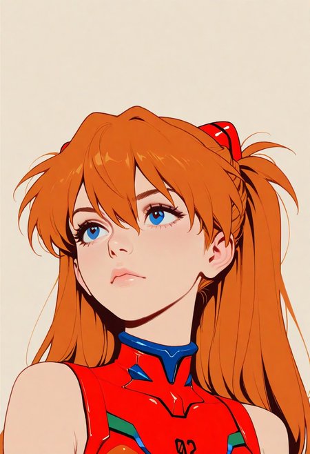 HDR, 8K, high contrast, masterpiece, best quality, amazing quality, very aesthetic, retro artstyle, realistic, promotional art, newest, volumetric lighting, 
(artist:incase:0.5), (artist:tsuaii:0.5),  (flat colors:2), haiz_ai, no lineart, no outline, color theory,
1girl, portrait, asuka langley,
Neutral background,