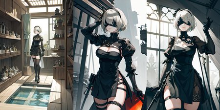 (otherworldly), highly insanely detailed, masterpiece, top quality, best quality, highres, 4k, 8k, RAW photo, (very aesthetic, beautiful and aesthetic), Cyborg, 
__lazy-wildcards/cosplay-char/Nier/2b/prompts__, 
<lora:Cyborg-models-542854:0.7>, 
(1girl, solo:1.6), 
BREAK
__lazy-wildcards/dataset/background__, (fantasy world)âââ