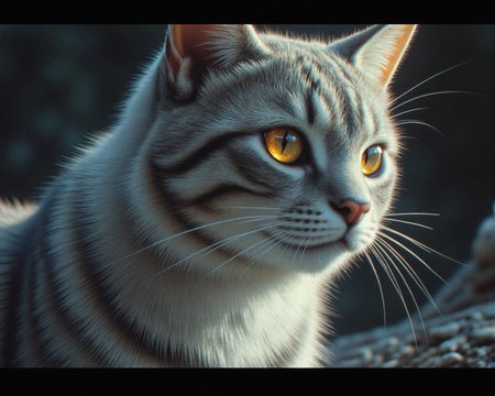 **Subject/Character:**  
A detailed, close-up depiction of a cat's face with long hair, rendered with meticulous detail. the eyes are surreal and exaggerated and have taken place for a MESMERIZING OPTICAL ILLUSION blending in an infinite swirl of trippy patterns. creating a dizzying effect that stretches into infinity. pulsating, trippy, pulsing. eyes that pulse with psychedelic energy. The fur is long rich and textured, featuring warm shades of white, and black with subtle highlights. The cat's expression is focused and intense, evoking an eerie sense of power and mystery. Whiskers radiate outward, adding lifelike detail to the scene.

**Background:**  
A minimal and low lit background, fading into shadowy, muted tones to create contrast with the vibrant details of the cat's face. The lack of background elements enhances the focus on the glowing eyes and the surreal reflections within them. The darkness surrounds the subject, adding a sense of depth and dramatic tension to the image.

**Style:**  
The art style is hyper-realistic, emphasizing fine details such as the texture of the fur, the eyes are surreal and exaggerated and have taken place for a MESMERIZING OPTICAL ILLUSION blending in an infinite swirl of trippy galaxy patterns. creating a dizzying effect that stretches into infinity. pulsating, trippy, pulsing. eyes that pulse with psychedelic energy. and the interplay of light and shadow. The mood is haunting and dramatic, combining realism with a surreal, almost apocalyptic atmosphere. and deep blacks for the background, creating a captivating, high-contrast composition.


MESMERIZING OPTICAL ILLUSION, Anaglyph3D, ArsMovieStill, 80s Fantasy Movie Still, in the style of Jed4ni, FaeTastic, ethereal