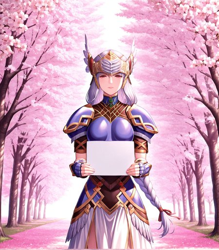 masterpiece,best quality,amazing quality,very aesthetic,absurdres,newest, huge filesize,
<lora:spo_sdxl_10ep_4k-data_lora_webui:0.5>,
<lora:add-detail-xl:1>
 official art, valkyrie profile \(series\),
 <lora:folding sign_illustrious_V1.0:1> folding sign,
BREAK
<lora:Valkyrie_ProfileV1_r1:1>Valkyrie ProfileV1,
1girl,
blue armor,armor,
armored dress,
long hair,braid,
helmet,
cherry blossoms,feathers,
winged helmet,
v_lenneth,
