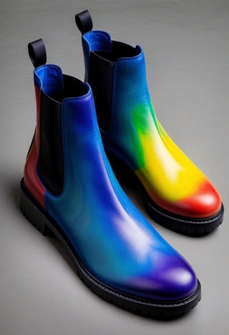 (still life), fashion 
BREAK 
(multicolor), (a pair of chelsea boots), (closeup)