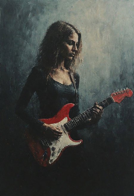 masterpiece, best quality,pictorialist style, low angle shot, medium shot, Bokeh, raw, dappled light on 1woman 30year old, playing guitar, electric guitar, (long and slender and beautiful legs), bare arms, supergirl costume, blonde hair, long hair, stand,Stage,headphone, masterpiece, best quality, 8k , ultra realistic, rule of thirds, dramatic overhead lighting, detailed face, cute, shallow depth of field, intricate details,