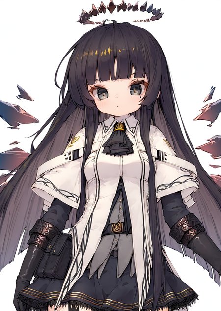 <lora:nep250131:1>,nep,1girl,<lora:virtuosa_arknights:1>,virtuosa_\(arknights\),black eyes,black hair,blunt bangs,halo,mole under eye,two-tone hair,colored inner hair,collared jacket,black ascot,black garter straps,black gloves,dress shirt,detached wings,miniskirt,bustier,upper_body,<lora:NOOB_vp1_detailer_by_volnovik_v1:1>,<lora:noobai_ep11_stabilizer_v0.138_fp16:1>,