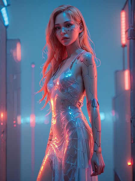 score_9, score_8_up, score_7_up, score_6_up, score_5_up, score_4_up,  <lora:cl3arcybXLP:0.8> cl3arcyb, 1girl, neon, clear cyborg, city, dress