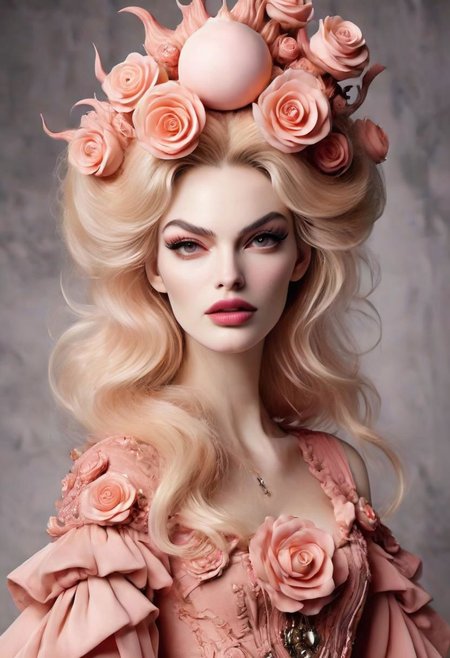 Surreal Harmony, Princess Peach in Jean Paul Gaultier Advertisement, very detailed, high quality, Studio,