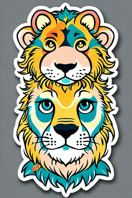 leo animal ((stickers)) retro (high quality) <lora:stickersAnimeStyle_v10:0.6>, closeup