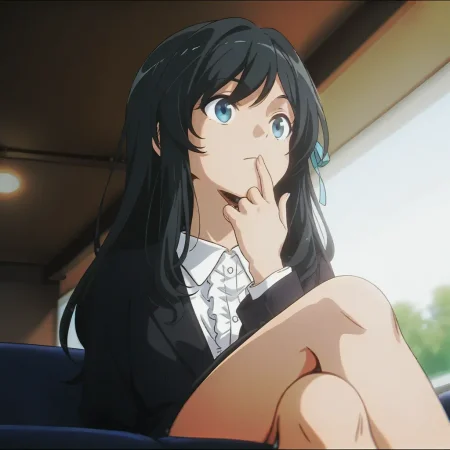 1girl,looking at viewer, 
<lora:eigatore_V2:0.8> eigatore, ribbon, hair ribbon, shirt, black jacket, long sleeves,black jacket, long sleeves, shirt, collared shirt, white shirt, frills,
solo, frills, looking at another, looking away, expressionless,
hand on own chin, sitting, closed mouth, hand to own mouth, finger to mouth, day, indoors,
racetrack,
(masterpiece, best quality), amazing quality, very aesthetic, absurdres, highres, newest, HDR, 8K, high detail RAW color art,
1girl, crossed legs, skirt, sitting, black hair, long sleeves, suit, shirt, skirt suit, black jacket, jacket, formal, black skirt, black suit,
BREAK,
(anime coloring, film grain, blurry, from below, :1.2),
(anime screenshot, anime coloring, :1.3),
<lora:shinjidai_V3:1>
anime screenshot,anime screencap
(depth of field, bokeh, solo focus, :0.9)
<lora:dmd2_sdxl_4step_lora_fp16:1>
