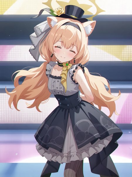 detailed background, shiny skin, posing,
<lora:antisera.pony:1>,
antisera, mari,
closed eyes,
sweat, sweat drops, dancing, seductive smile, arms behind back, leaning forward,