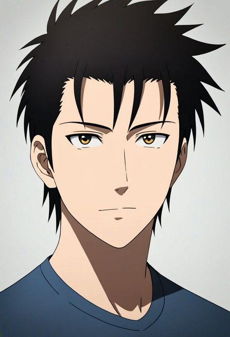 Highres, Masterpiece, High Quality, 4K, 8K, solo, 1Boy, Soujirou Agata, borown eyes, black hair, Shirt, passport_photo_style, looking at viewer, focused gaze forward, plain background, straight body, head upright, easynegative, detailed_eye_model