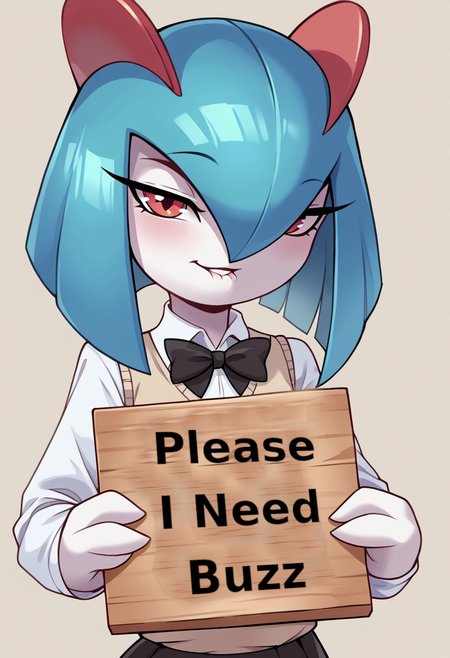 (((Kirlia))), female, furry, score_9,score_8_up,score_7_up,
 <lora:lil AndavaLyCO_v1.1:0.5>
1girl, (Kirlia), solo, cute, pretty, pale white skin, green eyes, blue hair, high pigtails, hair ties, looking at viewer, ((holding a blank sign between her hands)),
flirty, half closed eyes, biting lip, small breasts, white collared shirt, sweater vest, black bow tie, furry,