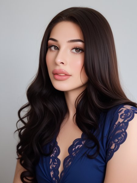 score_9, score_8_up, score_7_up, Al3x4Scout, Alexa Scout, <lora:Al3x4Scout-pony:1>,   1girl, makeup, lips, long hair, big lips, parted lips, lipgloss, teeth, (bobbed hair), dark hair, blue blouse, portrait, solo, looking at viewer, bokeh, focus, film, velvia, artistic, best quality, photograph, focus