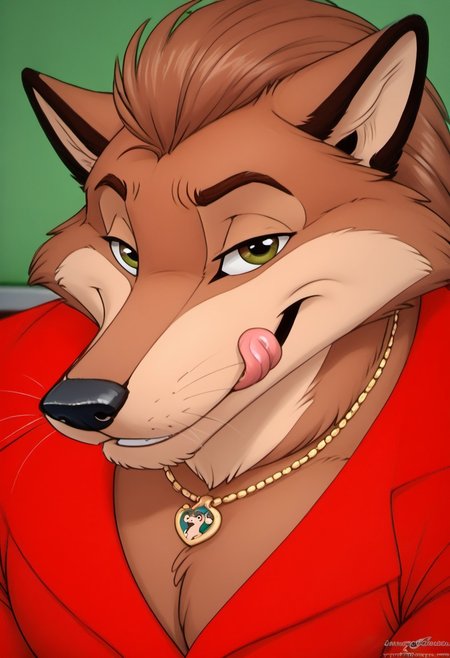 score_9, score_8_up, score_7_up, score_6_up, score_5_up, score_4_up, photorealistic, realistic, masterpiece), furry male, detailed face, detailed eyes, detailed hair, detailed fur, solo, (((headshot))) 
BREAK
Fox_FTfEC, Anthro Fox, long snout, very long snout, eyelashes, whiskers, black nose, brown fur, tan muzzle, brown hair, long hair, slicked back hair, muscular male, top-heavy build, gold chain, Red sports coat, no shirt, black pants, Italian loafers, licking lips
BREAK
huge body, gigantic body, meatball body, tiny head, micro head, huge traps, gigantic traps, head swallowed by traps, traps over head
((Hyper muscles))
<lora:add-detail-xl:1.5>