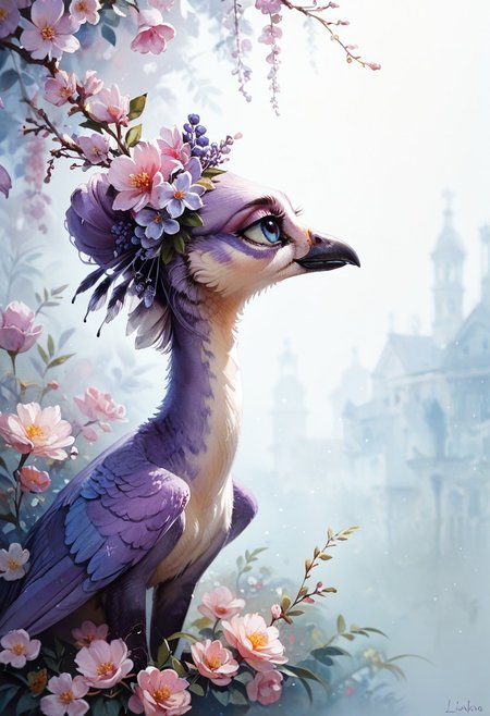 score_9, score_8_up, score_7_up, rating_questionable,score_9, score_8_up, score_7_up, BREAK,lavender crane,lilac feathers,highly detailed,intricate details,warm and cozy,