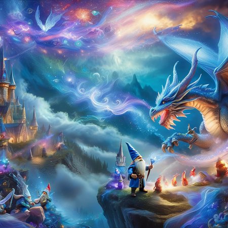 Fujifilm quality photograph (best quality)++, (masterpiece)++, (detailed)+, elf on the shelf fighting a Dragon, (fantasy illustration)1.3, enchanting Dragon battle elf on the shelf, mystical battle, (many gnomes battling)1.4 (whimsical charm).4 Otherworldly charm, mystical sky, (Luis Royo)1.2, (Yoshitaka Amano)1.1, moonlit night, soft colors, (detailed cloudscape)1.3, (high-resolution)1.2 (gnomes  battling everywhere)1.2 , <lora:DonM3t3rn1tyXL-v1.1:0.8> DonM3t3rn1tyXL <lora:DonMD1g174l4sc3nc10nXL:0.8> DonMD1g174l4sc3nc10nXL  <lora:Dragons:0.8> dragon <lora:EnvyMagicalXL01:0.8> magical <lora:FantasyLandscape:0.8> FanLan