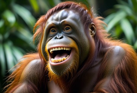 artrngtn, sumatran orangutan  laughs at the fish