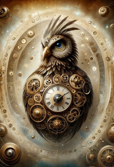 vintage-style poster with a bird's-eye view of an endless spiral made from clock faces, descending into infinity. At the center of the spiral, place a large, detailed head of Doctor Who, looking directly at the viewer. The atmosphere should be nostalgic and mystical, with a sense of adventure. Incorporate vintage typography and distressed textures to give the poster a retro feel. Use a warm color palette with shades of gold, brown, and cream to evoke a sense of aged paper. Add subtle lighting effects to highlight the Doctor's face and the clockwork details. The overall design should evoke a sense of timelessness and wonder