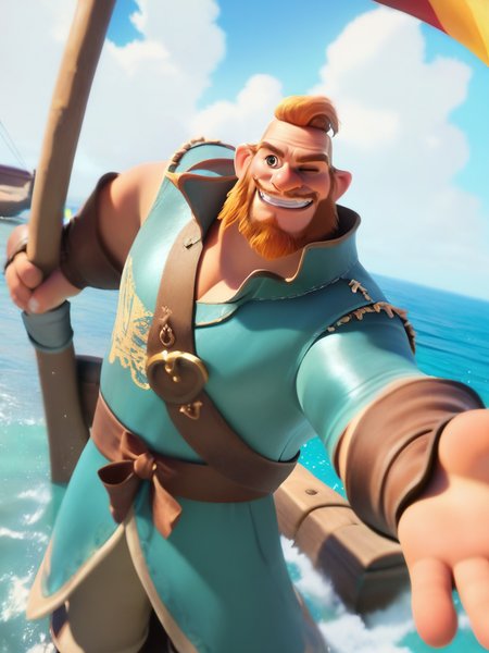 score_9, score_8_up, score_7_up, score_6_up, muscular male holding a big canon gun with both arms, pirate, sea, boat, flag, sky ,looking at looking at viewer, smile, cute, cartoon, wooden builds, cowboy shot, dynamic angle, epic pose, from above, one eye closed, beard, 
 <lora:DisneyStudios_style:1> DisneyStyleXLP
