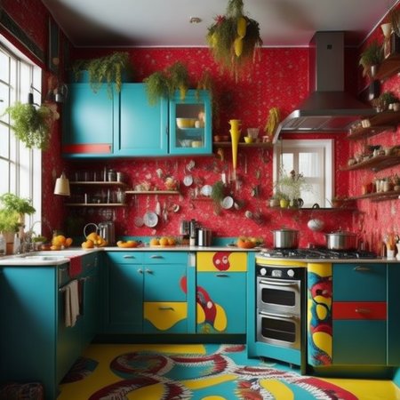 <lyco:kitsch_style_interior_design_Sa_May:1.0> kitsch  style interior design  of kitchen