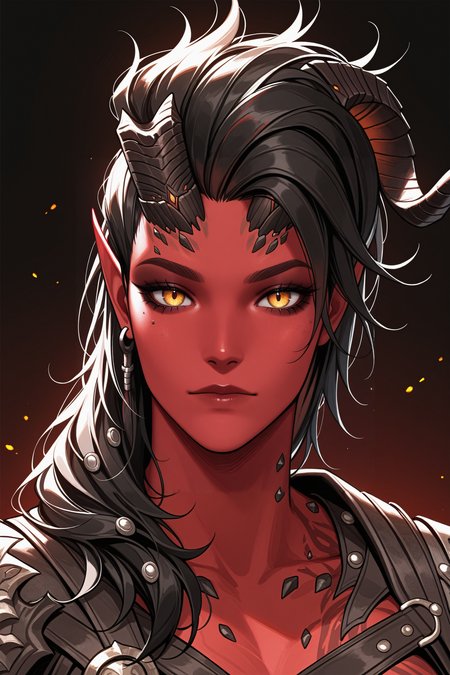 masterpiece, best quality, absurdres,
<lora:BGKarlach:1.0>
BGKarlach, 1girl, demon horns, black hair, long hair, red skin, looking at viewer, portrait