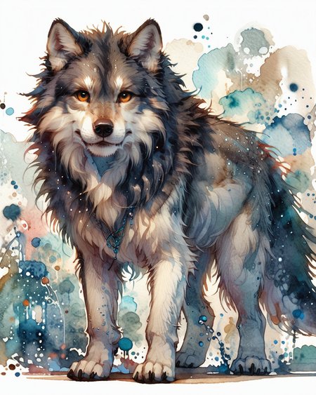 score_9, score_8_up, score_7_up, intricate details, rating_safe,
<lora:SoftWatercolors:1>, SoftWaterColor, 1boy(,
feral furry, wolf, 
full body, looking at the viewer, solo, friendly expression), detailed background, depth of field, subsurface scattering, 
<lora:ral-chrosc-clr:0.3>, ral-chrosc-clr,
<lora:xl_more_art-full_v1:0.3>,
<lora:add-detail-xl:0.3>
