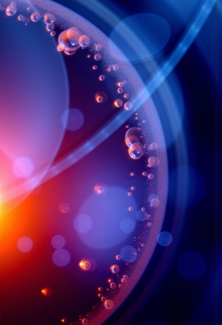 Fractals and bokeh swirl in brilliant shades of blue, purple and red. burned colors glowing with orange heat.  Bands of white light dash across the canvas. High saturation and contrast. sharp lines come into focus. Shattered glass. Shards of crystal.