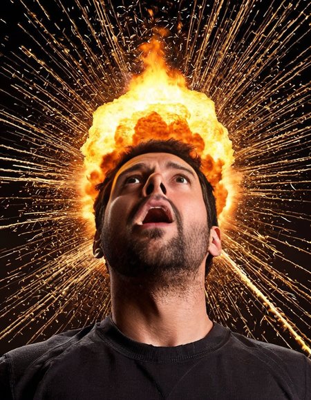 Explosion Artstyle coming from the top of a mans head, surreal, disturbing, photorealistic, high resolution, beautiful, highest quality, masterpiece, highly detailed,  <lora:add-detail-xl:0.85> <lora:Explosion Artstyle - Trigger is Explosion Artstyle:1>