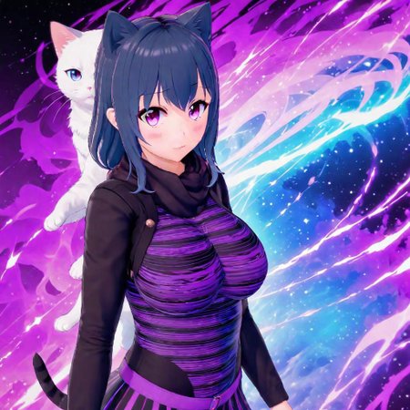 Vapor Wave, Futaba, Anime Art Style, High Quality, High Resolution, Sharp, High Resolution Eyes, Full Body, High-Definition Fantasy Background Cat Girl, Straight lines
