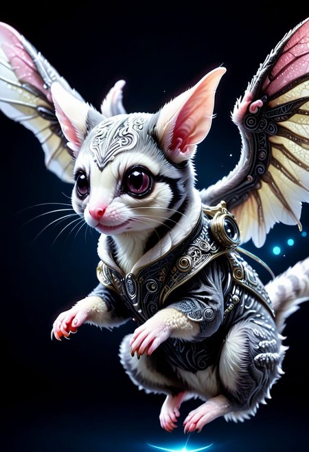 masterpiece,ASCII,8k.absurdes,intricate,maximum resolution, hyper detailed,
 a sugar glider,full body,in flight,flying,wings open