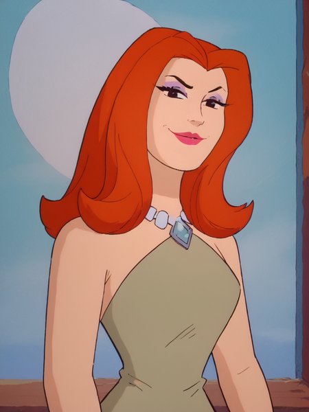 easynegative, zPDXL ,1girl, solo, cowboy shot, looking at the viewer, flirty, smug
<lora:Sheera_Mightor_Pony:1> sheera, red hair, long hair,  lipstick, makeup, black eyes, dress, necklace
<lora:Artist_Style_-_Melkor_Mancin_Romulo_Mancin_Style_PDXL:.55>  <lora:Scooby-Doo_1999_style:.65> <lora:PerfectEyesXL:1> perfecteyesâââ