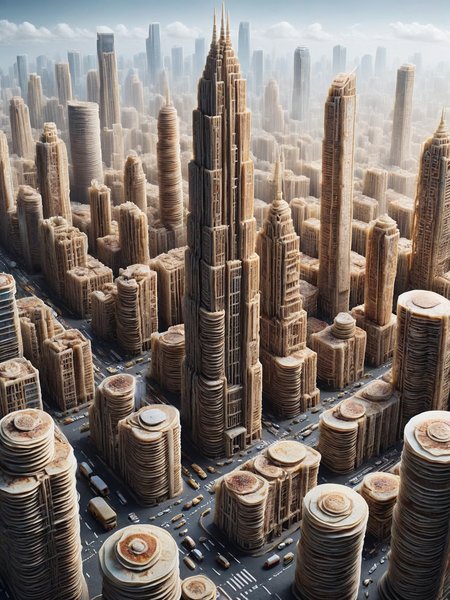 A bustling ais-pncks cityscape with skyscrapers and busy streets at midday <lora:ais-pncks-sdxl:1>