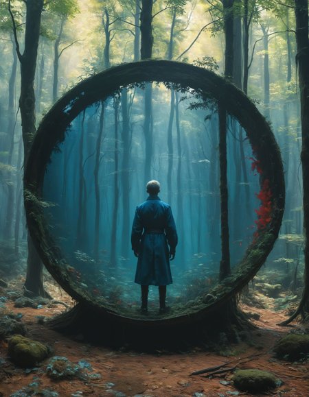 a haunted forest with a dark past,  humanoid, circular, aerial, by Michael William Kaluta, Kazimir Malevich, by Sean Yoro, Cetacean Blue hue, highly dramatic lighting

<lora:xl_more_art-full_v1:0.5>  <lora:MJ52:0.5>