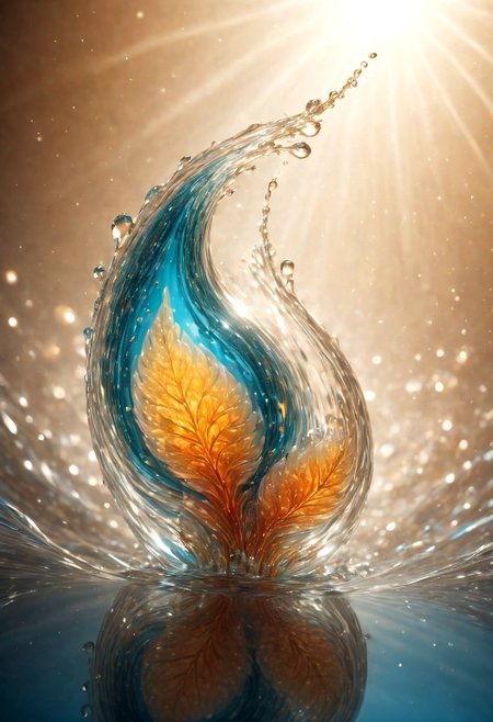 An abstract shape, amazingly fluid, made of glass, detailed, 3d fractals, light particles, water drops, shimmering light, surreal, ink, smooth, shimmering, glow, cinematice contrast, Glow, 
16k