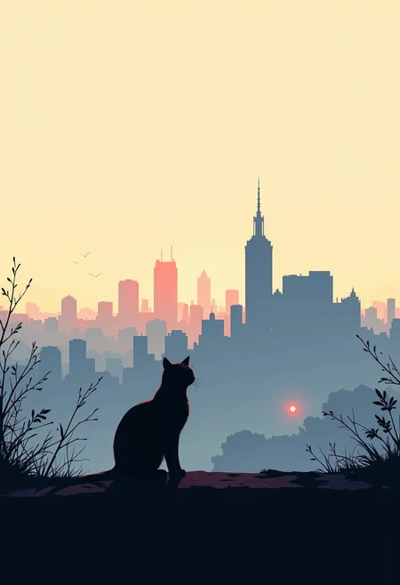 On the edge of dusk, a lone black cat stands out against an ethereal skyline. In this minimalist embrace of soft light, each linear form is perfectly aligned to create balance within the composition. The clean lines and gentle curves of the cat reduce and unify the form in harmony with the flat background, evoking an impressionistic interpretation of a modernist cityscape. Impressionism and minimalism meet, impressionistic colors combine with simplified lines to depict an interplay between detail and abstraction. A subtle play of light and shadow enhances the overall effect and immerses the viewer in an atmosphere of peaceful serenity amidst the hustle and bustle of urban life.  ,<lora:flux/fav/Mark_Demsteader.safetensors:1.0:1.0>,
<lora:Vibrantly_Dark_style_v.0.6:0.3> VibrantlyDark style.,,<lora:Illustration_Style_IV:1>,,<lora:CPA:0.8> anime, cyberpunk,