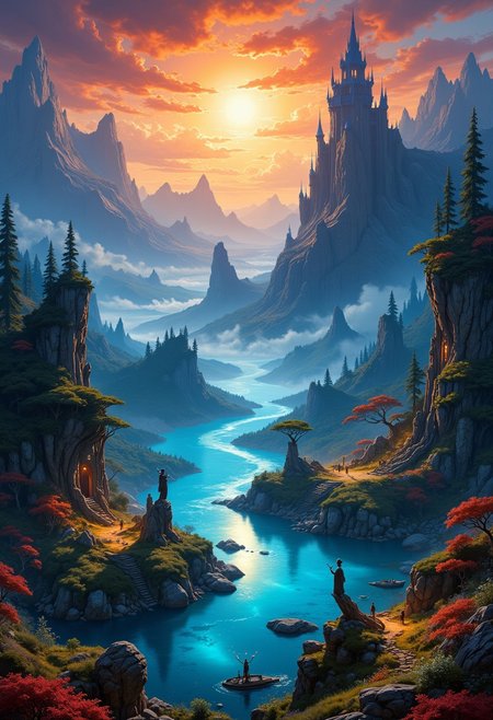 hyper realistic and highly detailed, highly dynamic cinematic panorama view, the lake of serenity, a classic gothic baroque fantasy art painting with vibrant colors, digital artwork, illustrative, painterly, matte painting, highly detailed,  atmospheric haze, panoramic zoomed out view, highly dramatic lighting
 <lora:artilands:0.8>