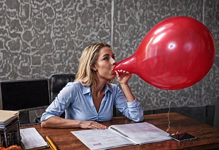 score_9, score_8_up, score_7_up, masterpiece, high quality, realistic, raw lighting, detailed face, detailed eyes, (warm colors, bokeh, Natural skin), blonde,office worker, (((blowing up a huge balloon, overinflating))), buisiness attire, breats hanging out, saggy breasts, erect nipples, detailed areolae, bending over desk,[high angle], (from side:0.6)
(looking at viewer).
((raw lighting, overexposed, harsh flash, strong shadows, hard shadows, dim background)))