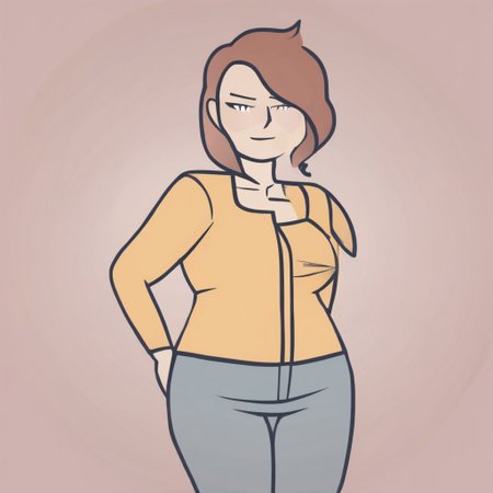 woman big breasts cartoon style outlines flat colors