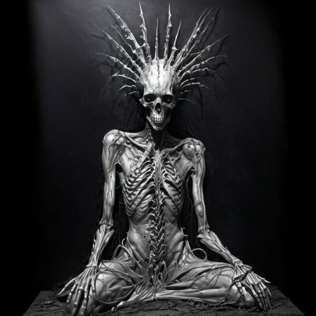 (thanatos, neotribal, cybersigilism, bio, metallic:1.2),
ghost, despair, pain, depression, spirit, bones, mantle,
art, contemporary art, dark art, dark theme