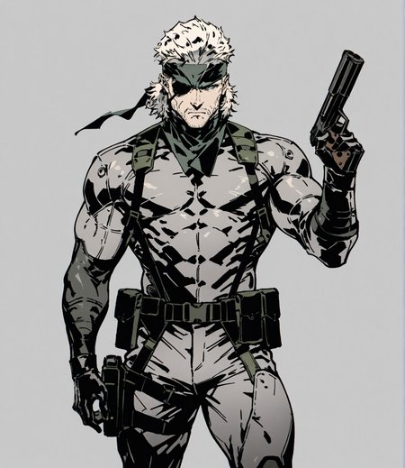 masterpiece,best quality,amazing quality,very aesthetic,absurdres,newest, huge filesize,
<lora:spo_sdxl_10ep_4k-data_lora_webui:0.5>,
<lora:add-detail-xl:1>
metal gear \(series\),  soild snake ,metal gear snake,
1boy, short hair, muscular male,  holding silenced pistol ,
 bandana, 
simple pencil sketch, spot color, <lora:Yoji:0.8> yoji_shinkawa,
eyepatch,