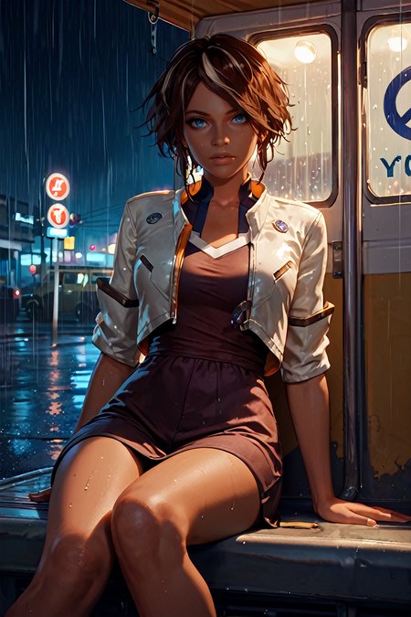 score_9, score_8_up, score_7_up, score_6_up
<lora:RMNilin:1.0>
RMNilin, 1girl, brown hair, white streaks, dark skin, blue eyes, bus stop, night, rain, sitting, leaning back, dynamic lighting, modern, vogue