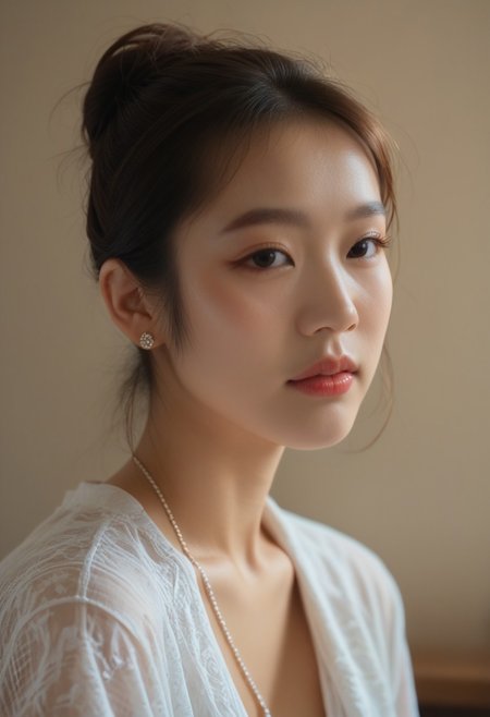 score_9, score_8_up, score_7_up, ladyburns, sideburns, 1girl, solo, jewelry, earrings, blurry, brown hair, asian, OchincosLabo