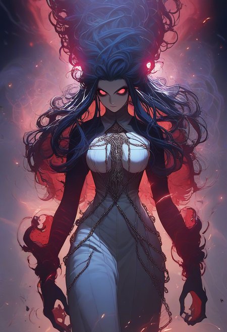 score_9, score_8_up, score_7_up, score_6_up, score_5_up, score_4_up <lora:Dark_Aura_for_Pony:1> dark aura, 1girl, black, perfect eyes, action pose, focus on breasts,sexy, erotic, priestess, source_anime, Illustration, official artwork, anime style, wallpaper, official art, gloomy colors, dark aura, horror