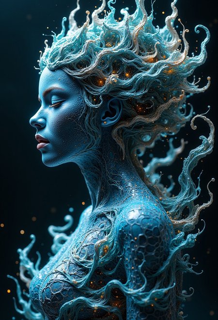 masterpiece, stunning oriental water spirit woman, made of ripples of water, abstract, fractal art. highest definition, HD32K, wallpaper, hyperdetailed, concept art
