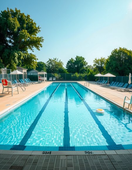 A large public swimming pool on a sunny day, completely empty of people. The clear blue water is still, reflecting the bright sky. Sunlight creates shimmering patterns on the tiled pool floor. The pool deck is lined with neatly arranged lounge chairs and colorful umbrellas. A lifeguard chair stands vacant at the poolside. Surrounding the area, lush green trees and well-maintained landscaping add a sense of tranquility. The atmosphere is calm and serene, with no movement except for the gentle ripples in the water.
<lora:SDXLFaeTastic2400:0.4> <lora:extremely_detailed:0.4> extremely detailed, <lora:public_swimming_p00l:1>,public swimming p00l, Masterpiece,best quality,hi res,8k,hi res,8k,award winning,(sharp focus, intricate, highly detailed),