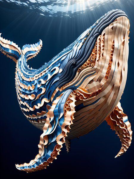 An ais-pencilshavings whale, swimming under the ocean,  dynamic, cinematic, masterpiece, intricate, hdr.  <lora:Pencil_Shavings_Style_SDXL:1>
