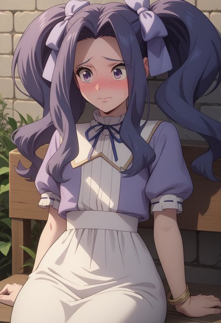 score_9, score_8_up, score_7_up, high resolution, masterpiece, high quality, best quality, highly detailed, rating_questionable, 1girl,  <lora:melty.pony:1> melty,  embarrassed, short, petite, 
wide hips, thick thighs,  shiny skin, dress, 
blush,