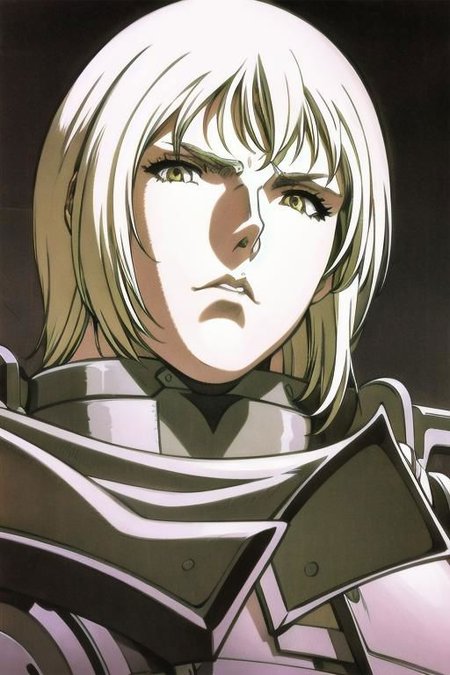 Galatea, tall slender person, athletic female, pale skin, white skin, veins, full body,
short hair, blonde hair, 
yellow eyes, cat's pupil,
round face, pronounced facial features,
white tight shirt, open shoulder, sleeves,  white gloves, white tight pants, tight clothe,
shoulder armor, armor skirt, red crest symbol,
metal bracelets, metal boots, high boots,
looking at viewer, angry, intimidating gaze,
wealding a sword,
purple aura,
battlefield on background,
drawing style,
dynamic light, 
ultra detail,
extremely detailed CG, 
micro intricate, 
highly detailed skin,
highly detailed face, 
highly detailed pupils, 
highly detailed iris, 
RAW photo, 
best quality, 
high resolution,
((masterpiece)),
realistic,
sharp focus, 
HDR, 8K resolution,
intricate detail, 
sophisticated detail, 
hyper detailed,
(depth of field), 
highlight and shadow,
volumetric lighting,
highly detailed background,
by Kentaro Miura:1.1,
comicbookpencils:0.9,
greyscale(line art:1.1)
