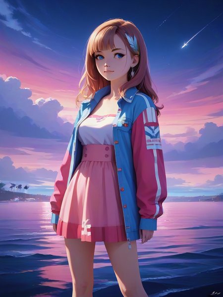 a representative feather, Hyperrealism, a witty waterfalls, matte painting, a vanishing thorn, synthwave, 1girl, solo, colourful, score_9, score_8_up, score_7_up, masterpiece, best quality, very aesthetic