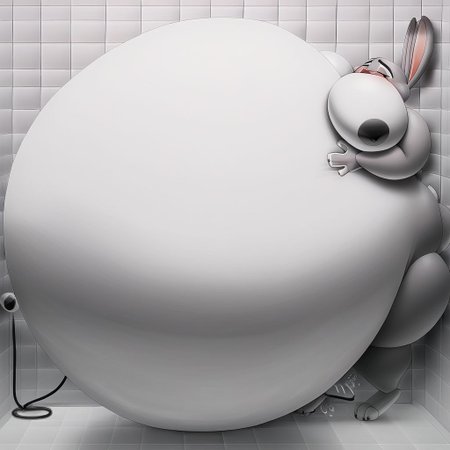 belly size bigger than main body)), (gigantic belly:2.0), goddess, shower, bathroom, cute, nervous, shy, heavy breathing, in heat, open mouth, aroused, hands on belly, hose leading into butt from air pump on ground, huge Belly press on mirror, Judy Hopps