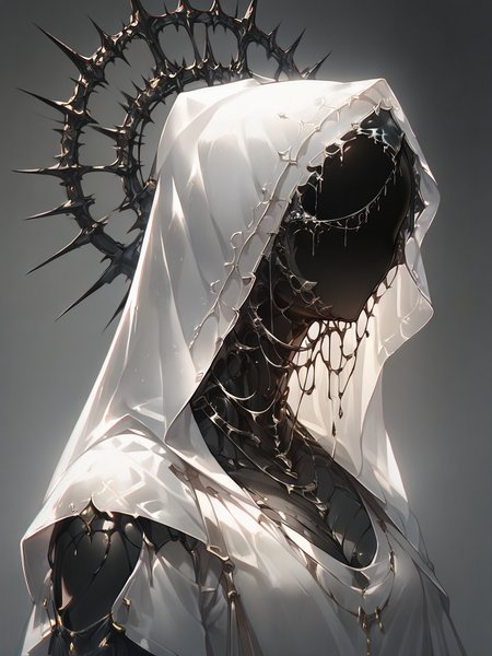 score_9, score_8_up, score_7_up, score_6_up, score_5_up,  <lora:al13ng0dXLP:0.8> al13ng0d, solo, veil, black skin, hood up